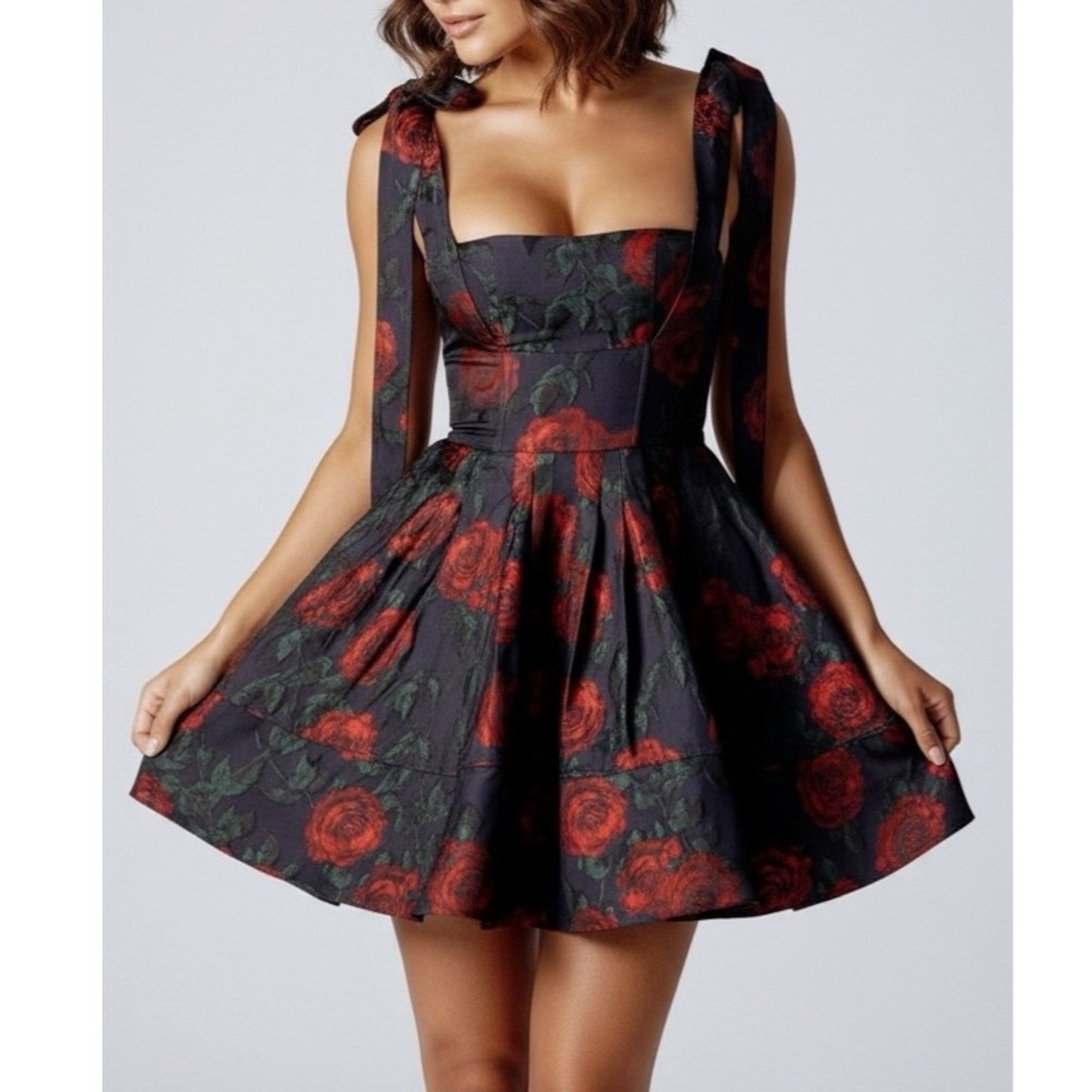 ALIEVA ALIAVA Janequa Corset Mini Dress, Jacquard Rose Print, Large